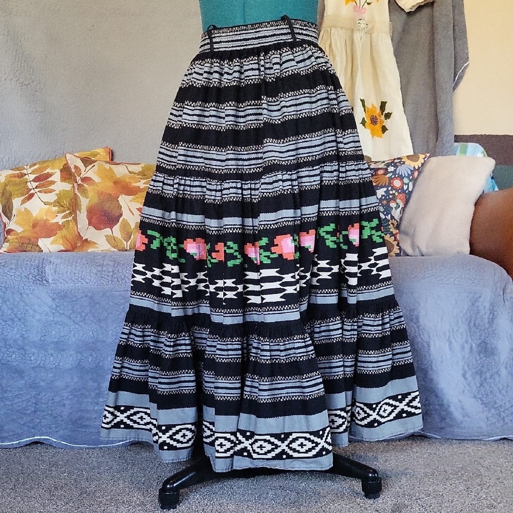 Black and White Tiered Maxi Skirt for Resort Wear
